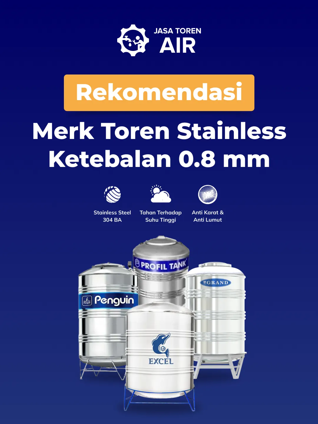 Berbagai Rekomendasi Merk Toren Stainless Ketebalan 0.8 mm